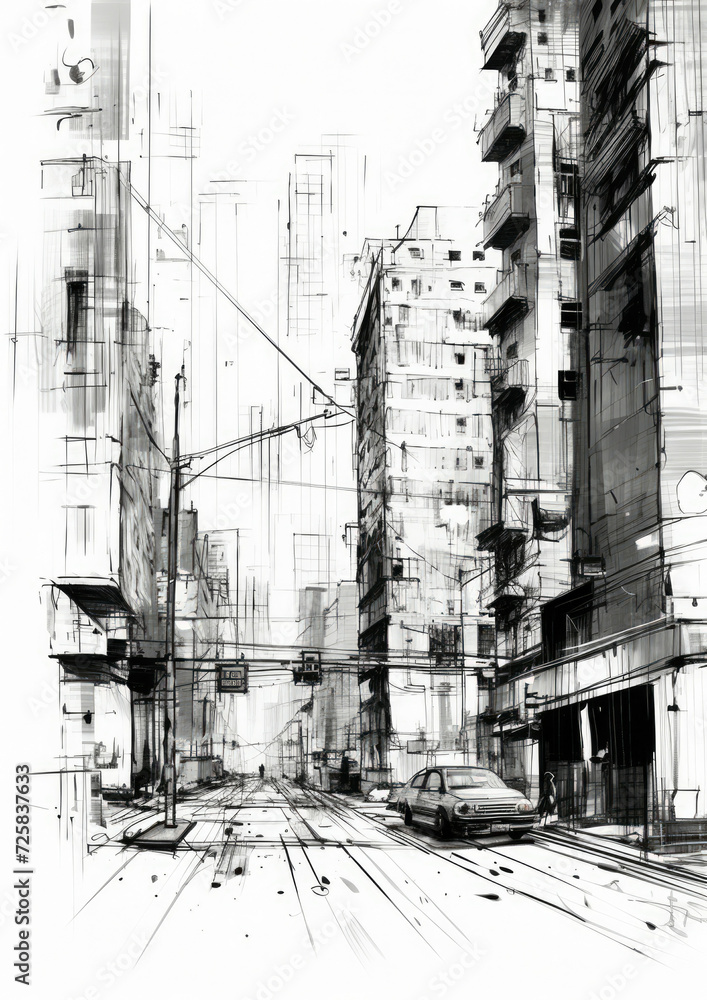 Urban building construct illustration background sketch drawing city art town architecture design concept street