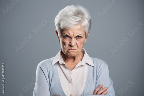 Angry belligerent senior woman looking at the camera