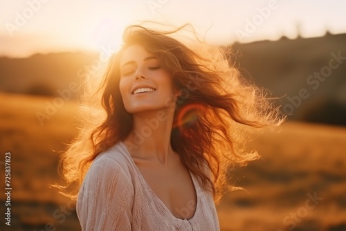 Backlit Portrait of calm happy smiling free woman © Daniel