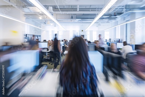 blurry image of many people in a office