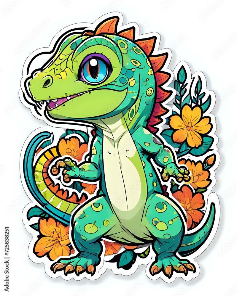 Obraz premium Illustration of a cute Lizard sticker with vibrant colors and a playful expression