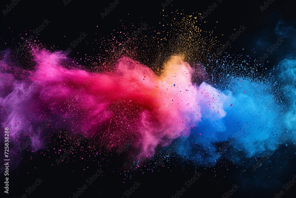 Colored powder explosion. Rainbow colors dust background