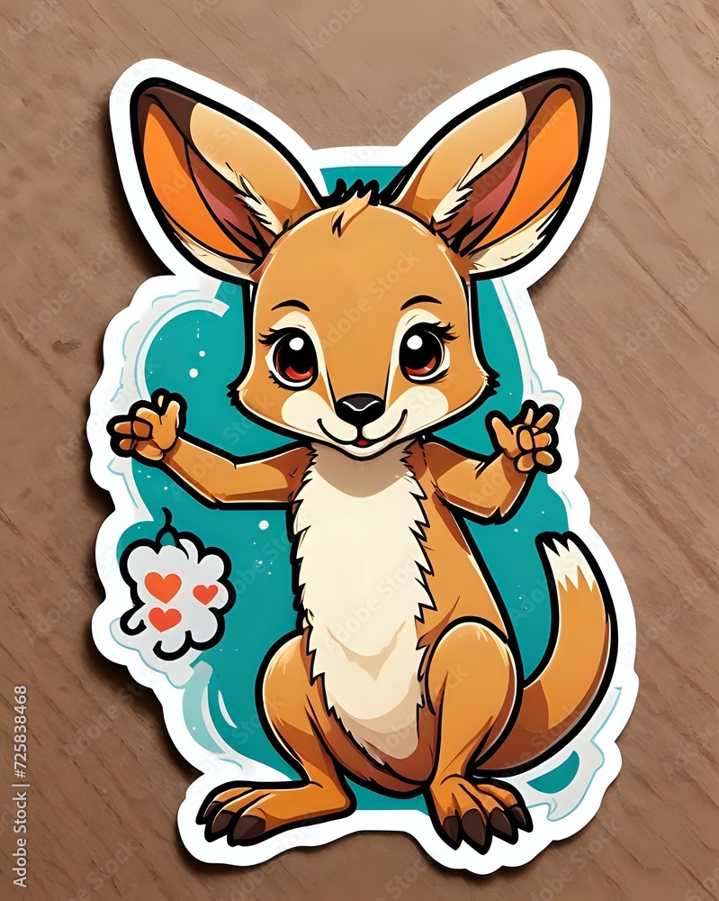 Illustration of a cute Kangaroo sticker with vibrant colors and a playful expression Illustration of a cute Kangaroo sticker with vibrant colors and a playful expression