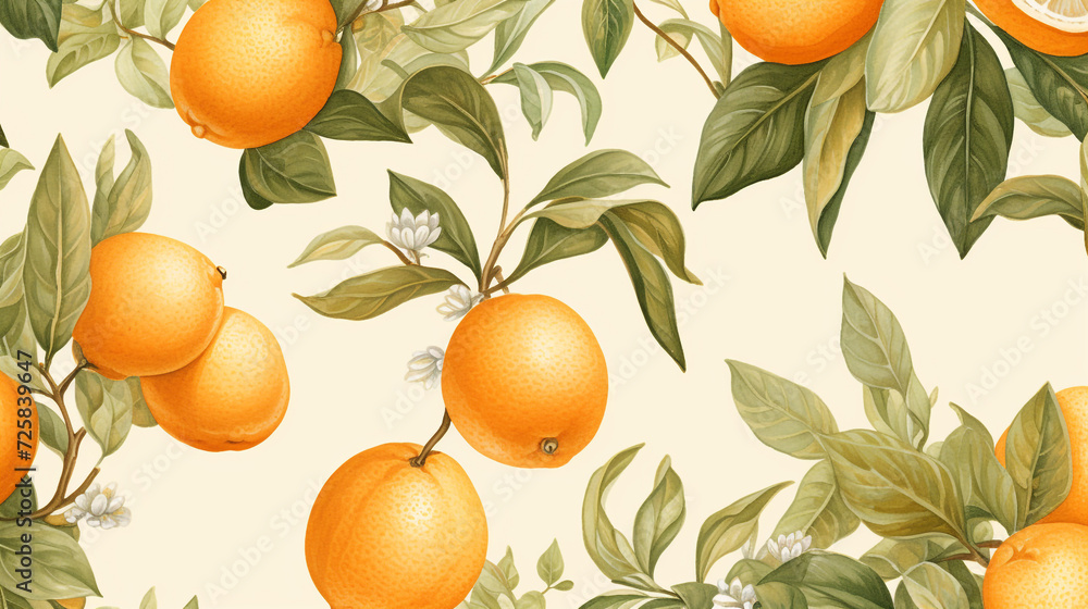 Orange plant and leafs pattern. Pencil, hand drawn natural illustration Orange plant and leafs pattern. Pencil, hand drawn natural illustration