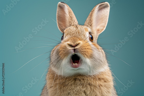 Playful Bunny  Happy Rabbit with Mouth Open in Joy.