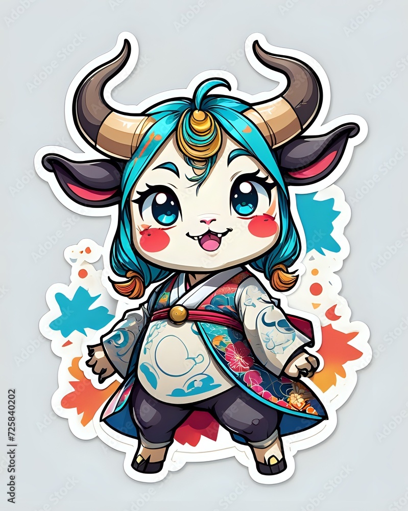 Naklejka premium Illustration of a cute Bull sticker with vibrant colors and a playful expression