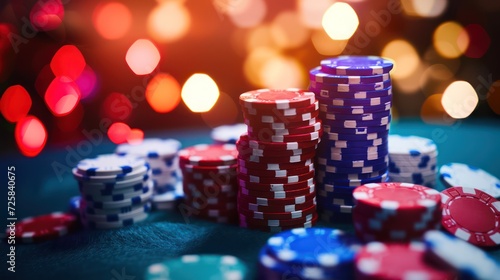 a couple of casino chips sitting on a wooden table