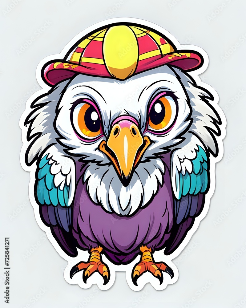 Fototapeta premium Illustration of a cute Vulture sticker with vibrant colors and a playful expression