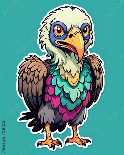 Illustration of a cute Vulture sticker with vibrant colors and a playful expression © Pista Hunt