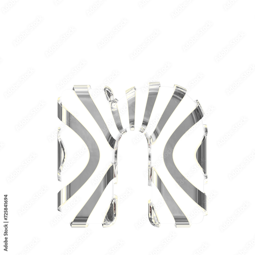 White symbol with silver thin vertical straps. letter n White symbol with silver thin vertical straps. letter n