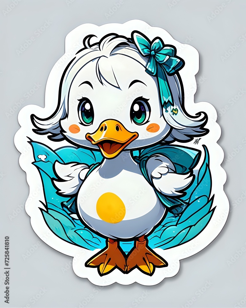 Illustration of a cute Duck sticker with vibrant colors and a playful expression Illustration of a cute Duck sticker with vibrant colors and a playful expression