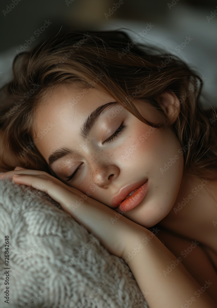 beautiful young girl sleeping in bed, pillow, blanket, lifestyle, dreams, woman, portrait, closed eyes, daily routine, health, sheet, bed linen, top view, sleep beautiful young girl sleeping in bed, pillow, blanket, lifestyle, dreams, woman, portrait, closed eyes, daily routine, health, sheet, bed linen, top view, sleep