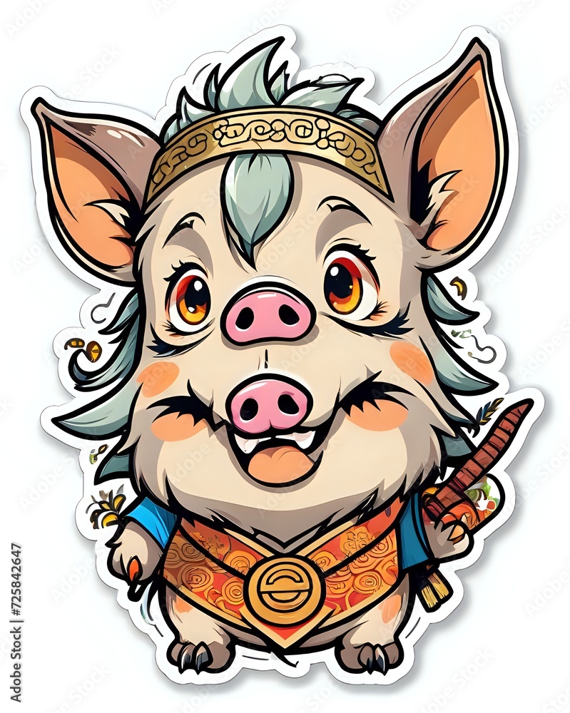 Illustration of a cute Boar sticker with vibrant colors and a playful expression Illustration of a cute Boar sticker with vibrant colors and a playful expression
