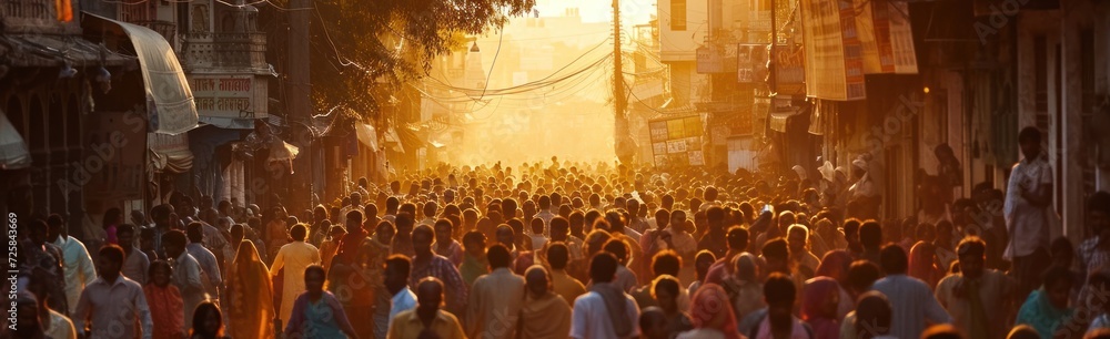 East Indian People Overhead View Crowd Backdrop Generative AI
