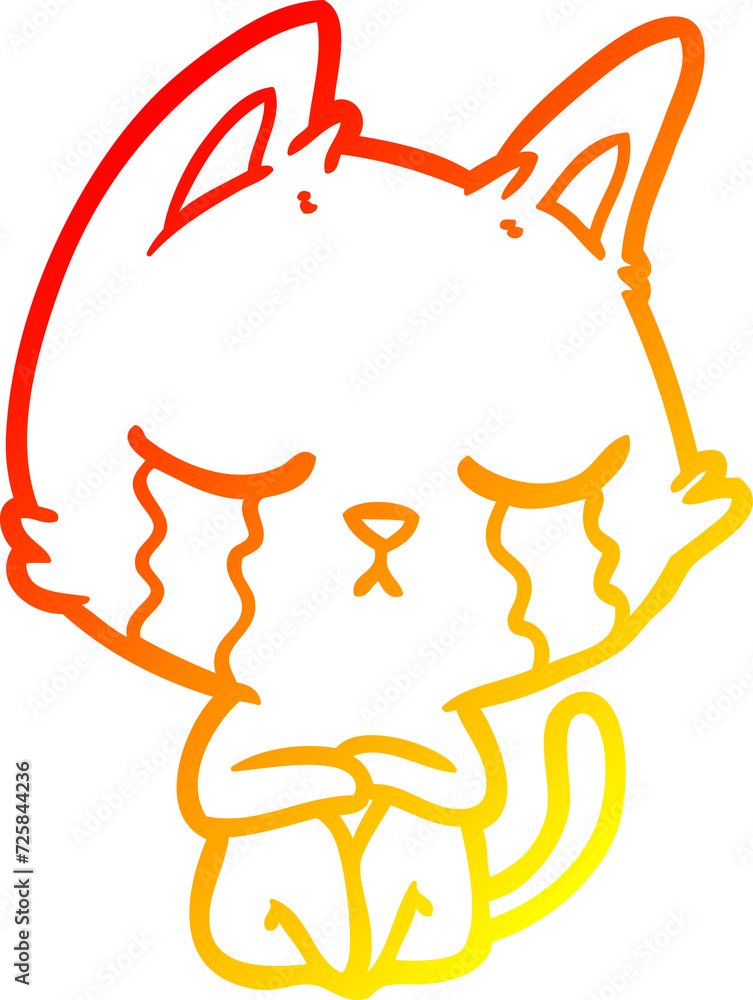 warm gradient line drawing crying cartoon cat sitting warm gradient line drawing crying cartoon cat sitting