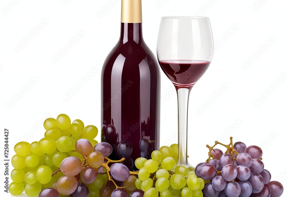 wine bottle glass and grapes isolated on white wine bottle glass and grapes isolated on white
