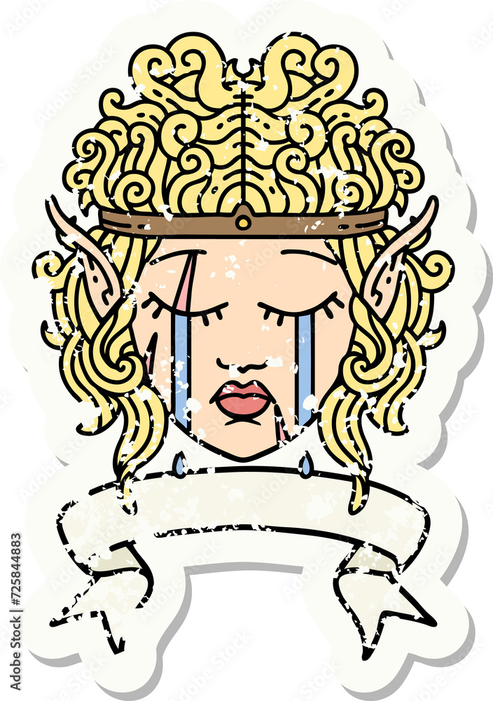 crying elf barbarian character face with banner illustration crying elf barbarian character face with banner illustration