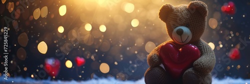 Wallpaper Mural Teddy Bear Embracing a Glittery Heart Amidst Snowflakes Torontodigital.ca