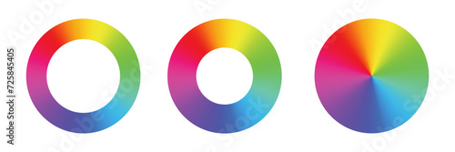 Color wheel with 12 Colors in Graduation. Color hues around a circle or disc. Vector illustration with rainbow light spectrum gradient. PNG photo