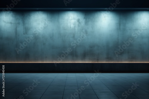 Interior simple blue room, luxury apartment. Stylish walls and floor. Empty place, background. Сopy space for a product