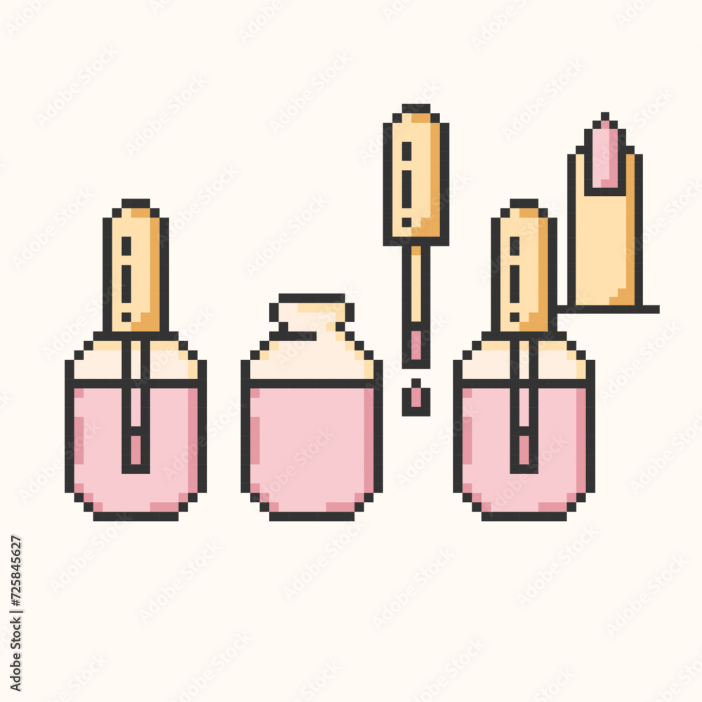 Nail Polish Manicure pixel art Icons.Hand manicure and care simple 8-bit symbols.Simple instructions for using set.Vector illustration EPS 10 Nail Polish Manicure pixel art Icons.Hand manicure and care simple 8-bit symbols.Simple instructions for using set.Vector illustration EPS 10