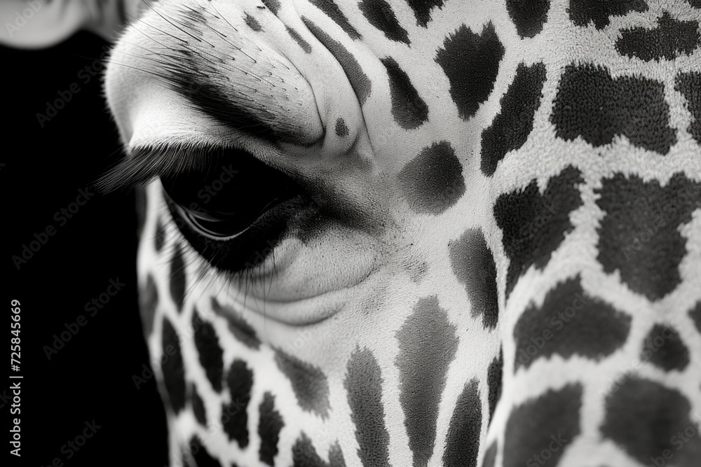 Naklejka premium Close up view of a giraffe's eye. Suitable for wildlife or nature themed projects