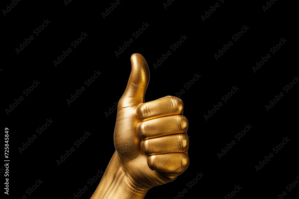 Gold statue hand giving a thumbs up. Versatile image for positive feedback and approval. Gold statue hand giving a thumbs up. Versatile image for positive feedback and approval.