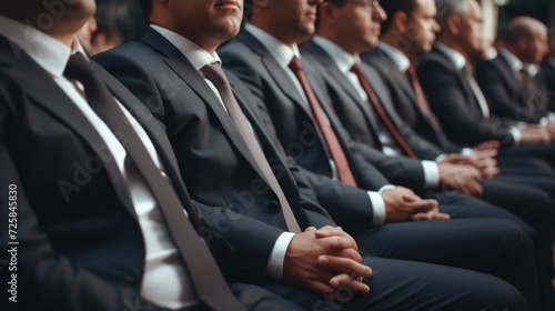 A group of men in suits sitting next to each other. Suitable for business and corporate concepts