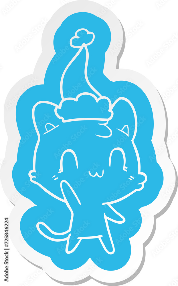 cartoon sticker of a happy cat wearing santa hat cartoon sticker of a happy cat wearing santa hat