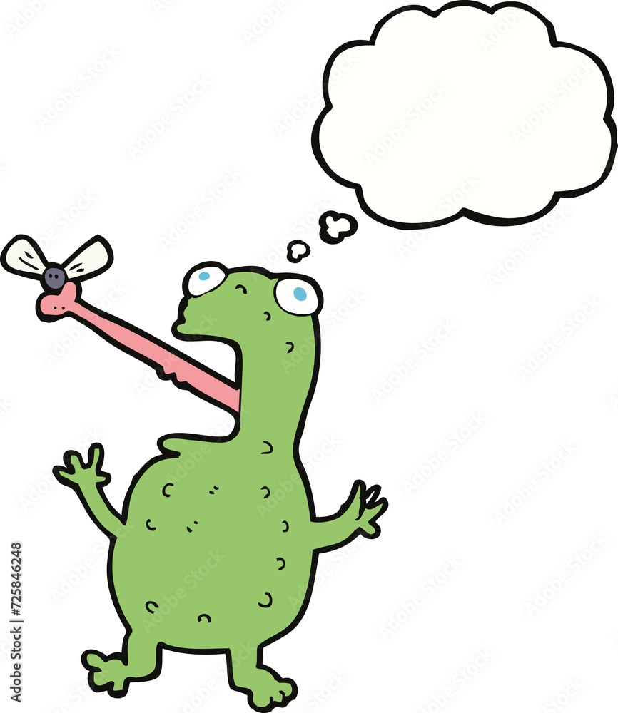 cartoon frog catching fly with thought bubble cartoon frog catching fly with thought bubble