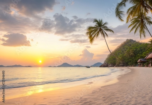 Silver beach on koh samui island at sunset thai