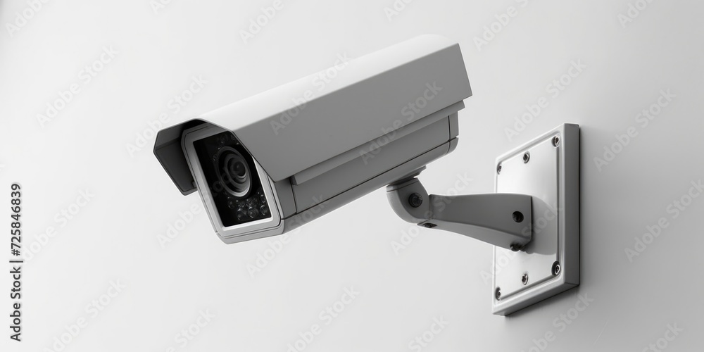 A security camera mounted on the side of a wall. Ideal for monitoring and surveillance purposes A security camera mounted on the side of a wall. Ideal for monitoring and surveillance purposes