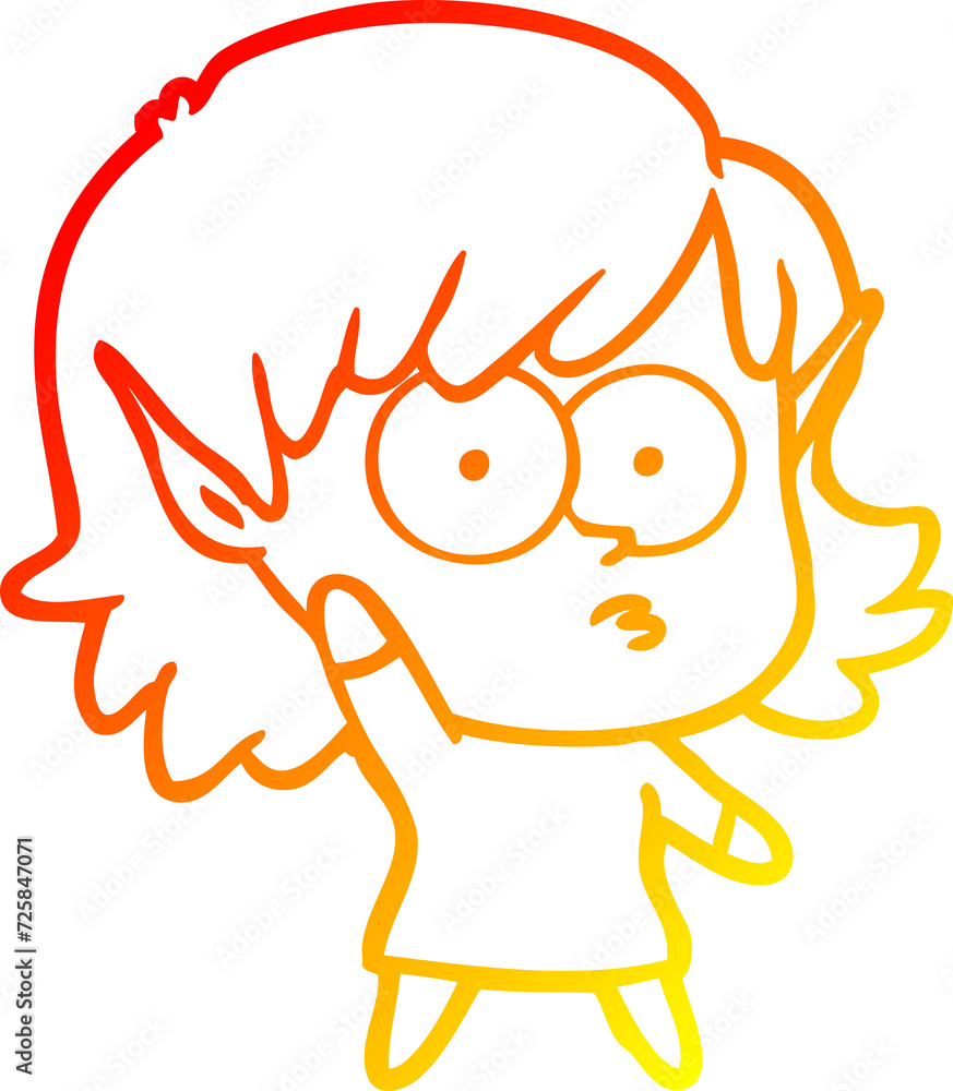 warm gradient line drawing cartoon elf girl waving warm gradient line drawing cartoon elf girl waving