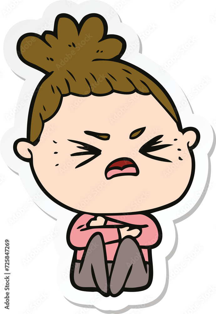 sticker of a cartoon angry woman sticker of a cartoon angry woman
