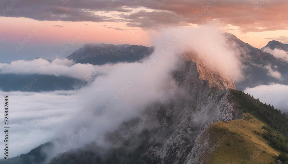 Obraz premium Mountain top at sunrise, filtered image. Perfect travel background.