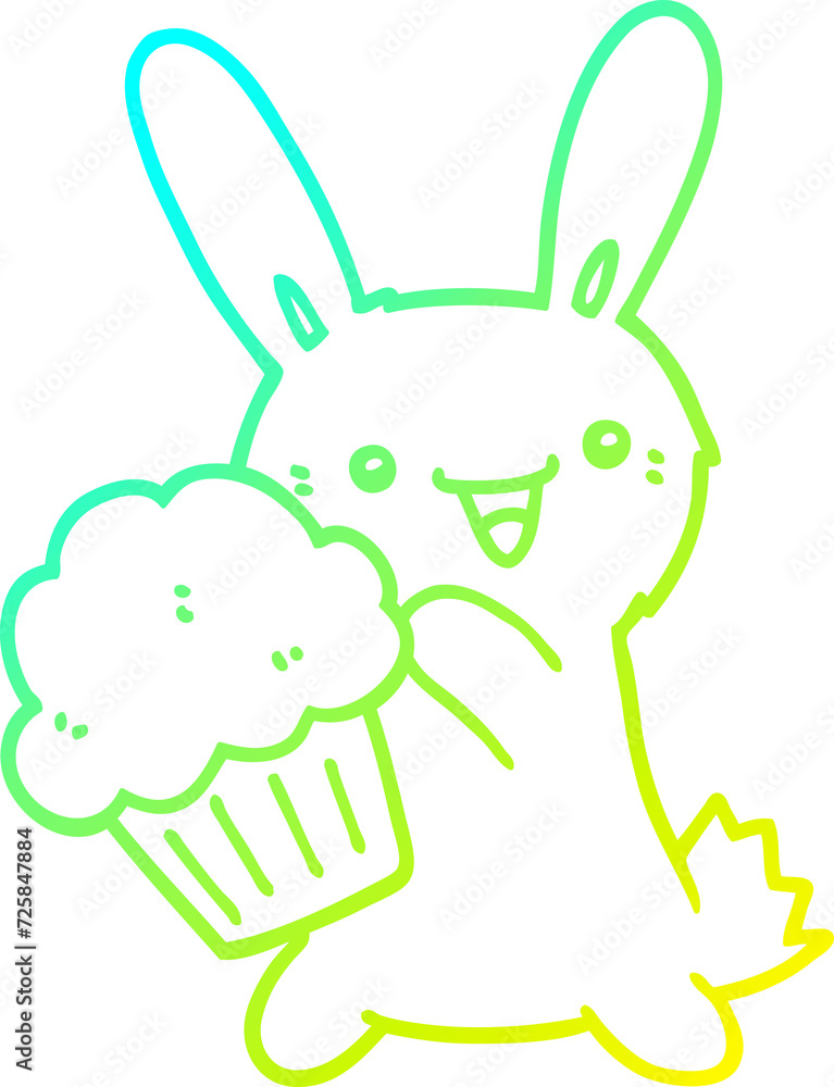 cold gradient line drawing cute cartoon rabbit with muffin cold gradient line drawing cute cartoon rabbit with muffin