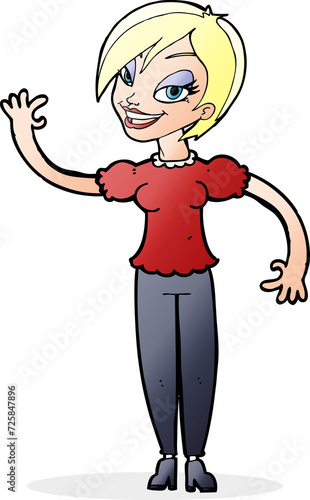 cartoon woman waving © lineartestpilot