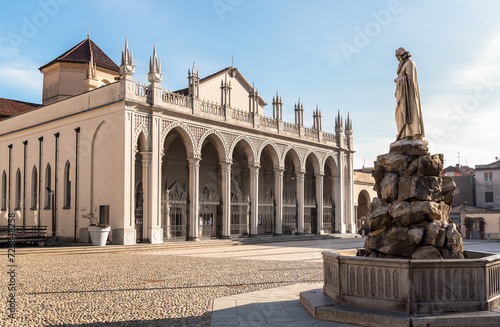 Facade of Santo Stefano Cathedral in Piazza Duomo in the historical center of Biella, Piedmont, Italy