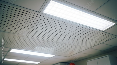 A picture of a ceiling with multiple lights. This versatile image can be used to depict various settings such as modern interiors  office spaces  or event venues