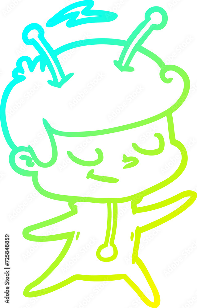 cold gradient line drawing friendly cartoon spaceman dancing