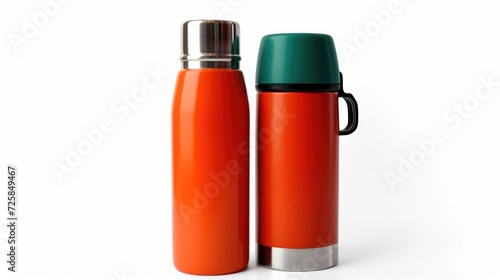 Two orange water bottles placed next to each other. Ideal for promoting hydration and healthy lifestyle.