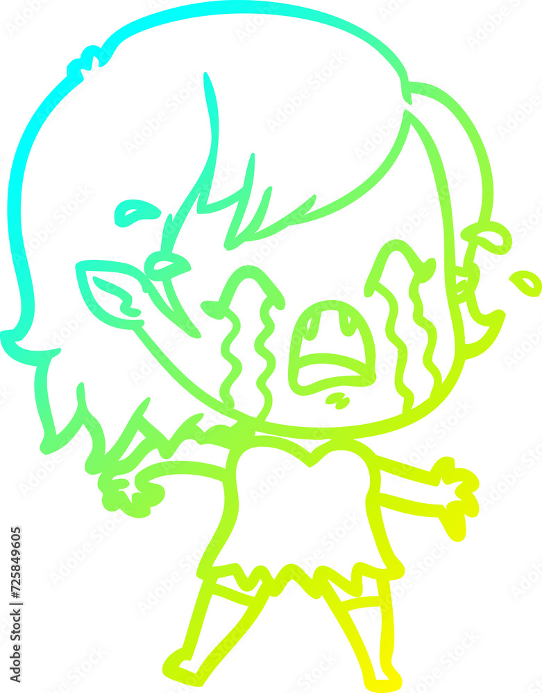 cold gradient line drawing cartoon crying vampire girl cold gradient line drawing cartoon crying vampire girl