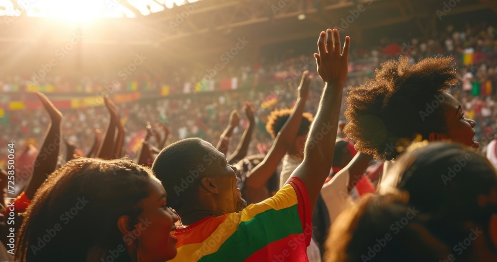 Fototapeta premium African People Crowd Cheering At Arena Background Generative AI