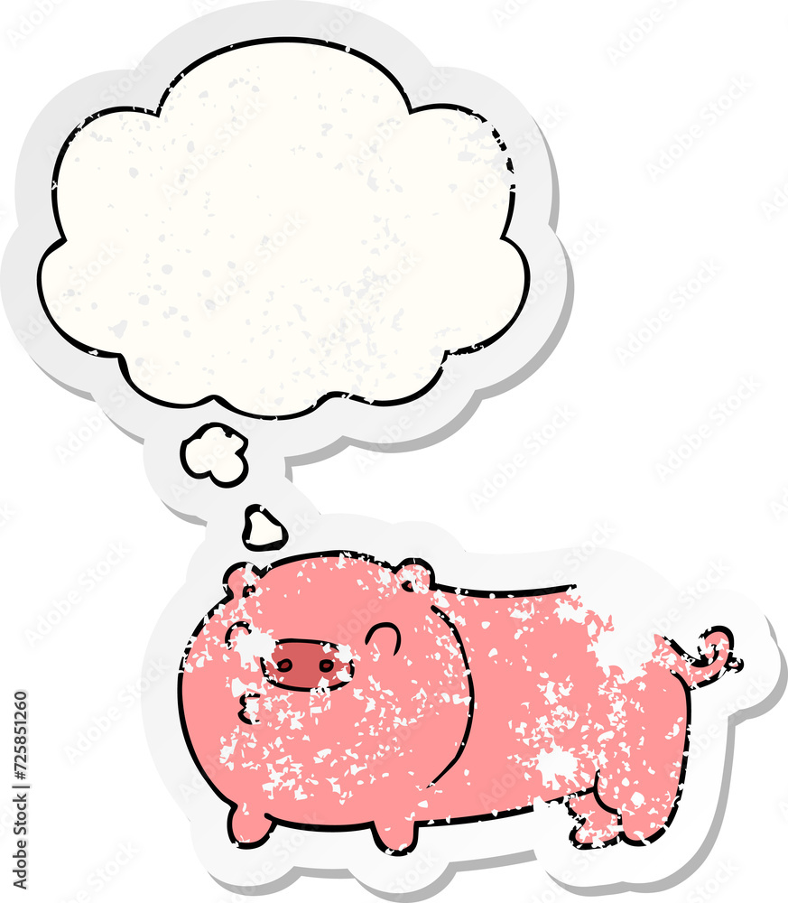 cartoon pig and thought bubble as a distressed worn sticker cartoon pig and thought bubble as a distressed worn sticker