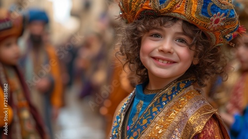 Photo A Jewish boy in costume on Purim Generative AI