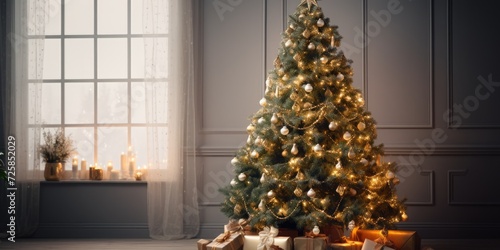 Beautifully decorated Christmas tree in an indoor room.