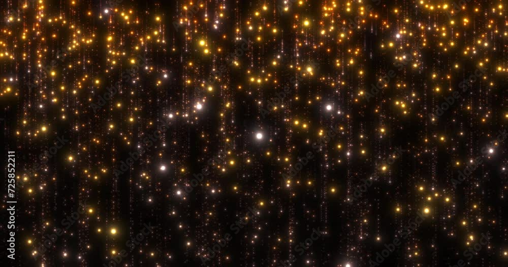 An orange wall of slowly falling rain. Orange, yellow, white particles with tails of sparkling small particles falling vertically down on a black background. Seamless looping animation. An orange wall of slowly falling rain. Orange, yellow, white particles with tails of sparkling small particles falling vertically down on a black background. Seamless looping animation.