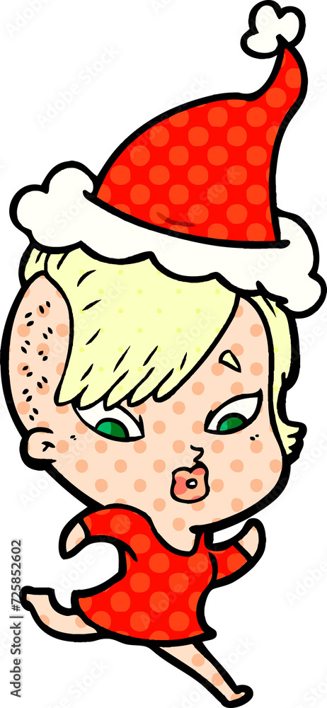 comic book style illustration of a surprised girl wearing santa hat comic book style illustration of a surprised girl wearing santa hat