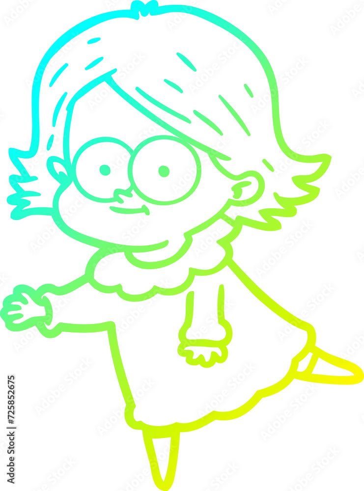 cold gradient line drawing happy cartoon girl cold gradient line drawing happy cartoon girl