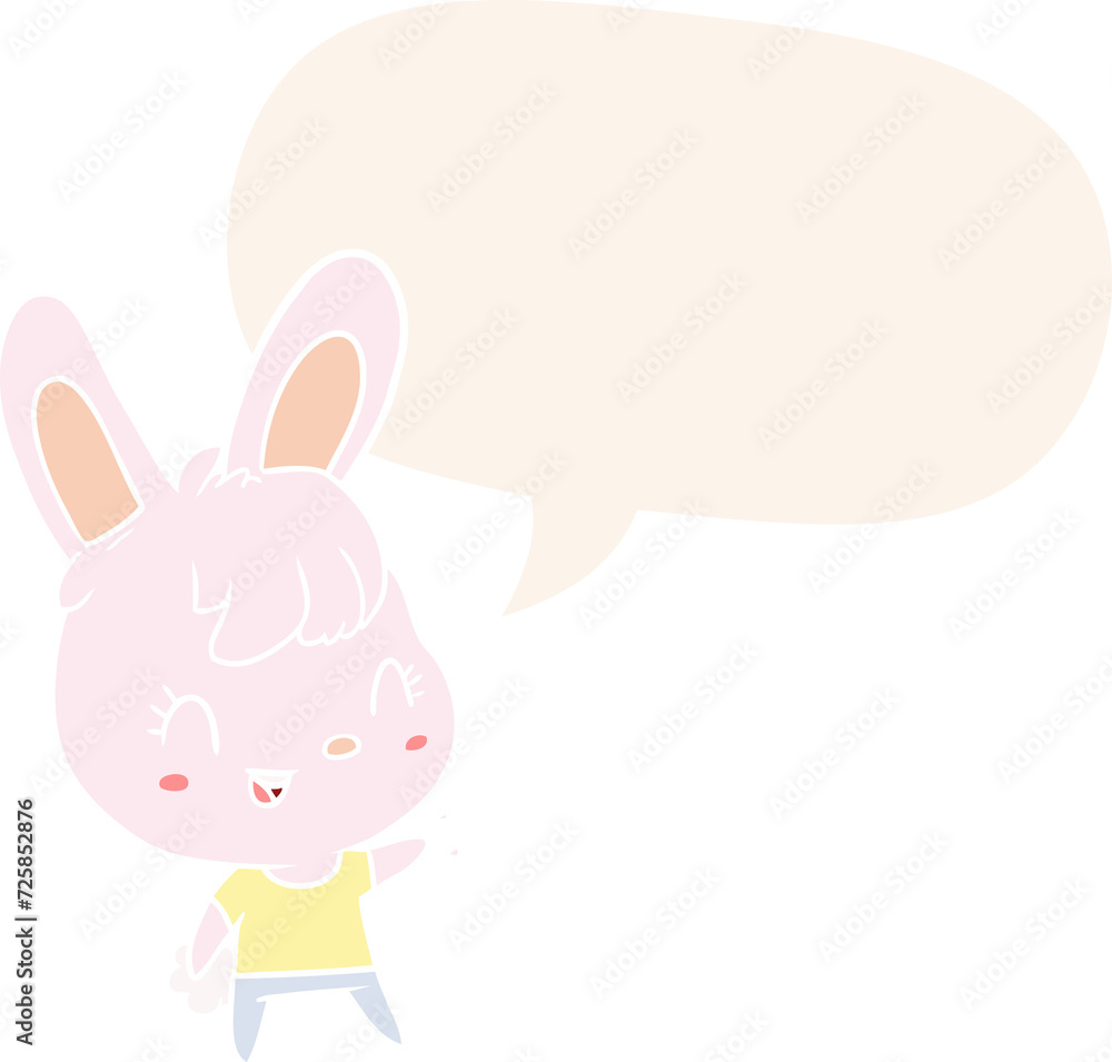 cute cartoon rabbit and speech bubble in retro style cute cartoon rabbit and speech bubble in retro style